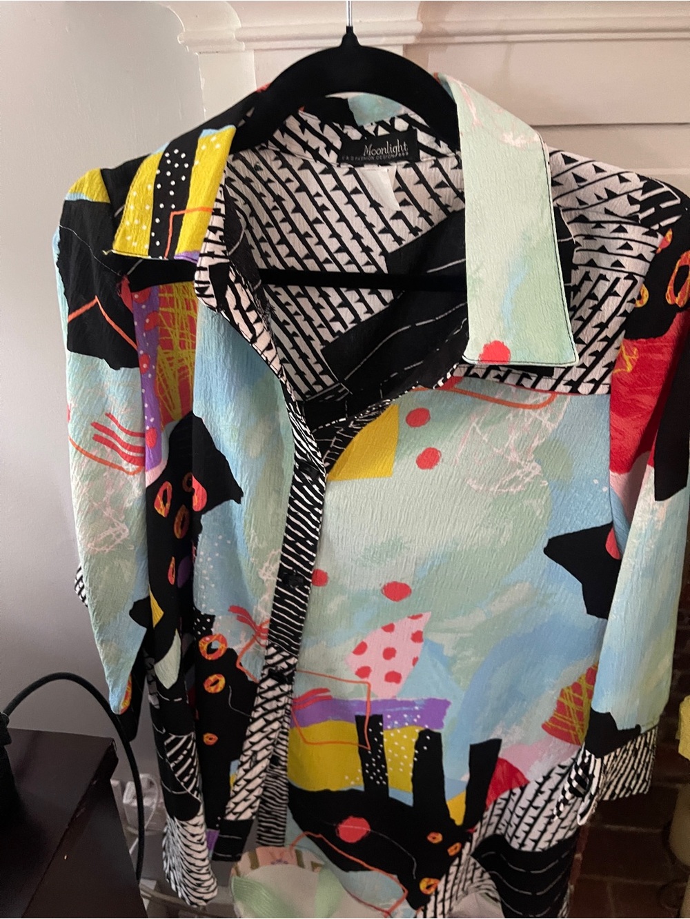 Moonlight Abstract Print Button-Up Shirt in Pastel Multicolor
